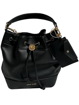 ANNE KLEIN Bolso Bandolera y Bolsa Cuero Sintético Med Bucket Juego de 2 Piezas NEGRO NUEVO Foto 1 de 4