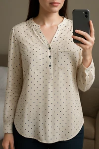 M&S Marks&Spencer UK 12 weiß Mix gepunktet Langarm V-Ausschnitt Shirt Bluse - Bild 1 von 6