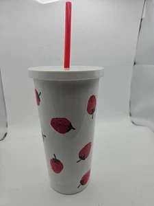 Kate Spade Insulated Tumbler 20oz Acrylic Travel Cup Strawberries - Picture 1 of 3