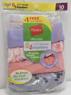 Hanes Size 10 Girls Tagless Hipsters 5 Pk Stretchy Comfy No Roll Waistband - Image 1 of 4