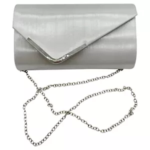 Womens Faux Leather Clutch Bag Metallic Trim Shiny Evening Wedding Handbag Prom - Picture 1 of 22