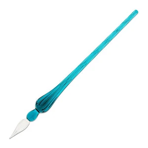 : J. Herbin Round Glass Pen in Turquoise Tapered Spiral Handle w/ Frosted Glass - Picture 1 of 3