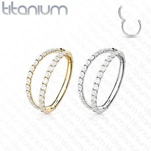 Implant Grade Titanium Hinged Segment Hoop Ring with Separating Double Lined CZ - Picture 1 of 8