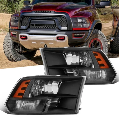 Conjunto de faros de carcasa negros diestros y diestros para Dodge Ram 1500 2500 3500 4500 5500 Foto 1 de 4