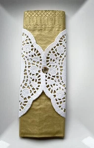Folded Napkins 12 Gold Dinner Doily Gem Lunch Brunch Princess Party Birthday - Picture 1 of 1