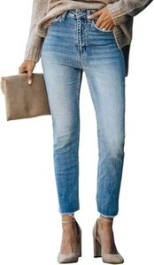 Sidefeel Women's Ripped Boyfriend Jeans, Stretchy Denim, Sky Blue, Size 8 - Picture 1 of 7