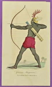 Lithographie Guerrier Mangowien Voyage en Afrique Denham et Clapperton 1836 - Imagen 1 de 1