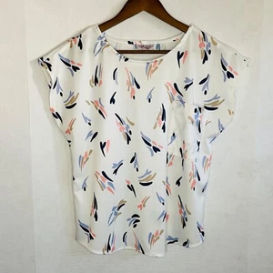 Vintage 80s Live It Up! Women's Medium Blouse - White Multicolor Design Pocket - Picture 1 of 5