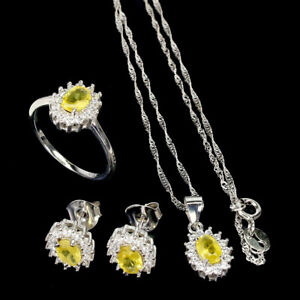 Oval Yellow Sapphire 6x4mm Cz 14K White Gold Plate 925 Sterling Silver Sets