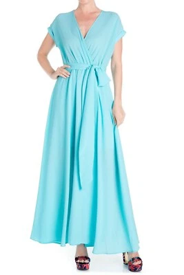 Maxi Vestido MEGHAN LA Azul Turquesa Jazmín Cuello en V Verdadero Envolvente L = 10/12 🤍 Foto 1 de 4