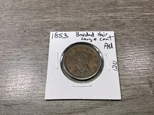 1853-Braided Hair Large Cent-U.S. Copper Coin-AU Condition-120 - Picture 1 of 4
