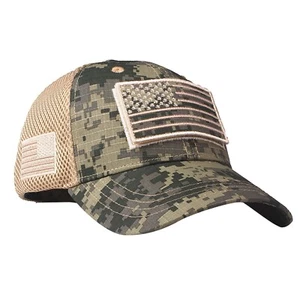 Green & Beige Camouflage USA Flag Detachable Patch Mesh Baseball Hat Cap, Camo - Picture 1 of 11