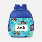 Personalised Cute Blue Monkey Bananas Boys Kids Backpack, Childrens School Bag
