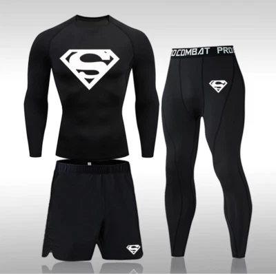 3pc GYM Compression Running Rash-guard Base Layer shorts Leggings MMA BJJ - Image 1 of 4