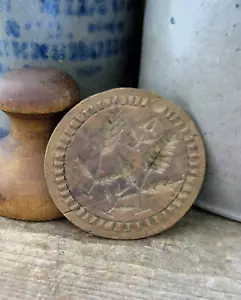 Large Early Antique Wood Butter Stamp Thistle Design - Picture 1 of 9