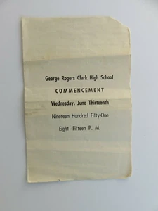 George Rogers Clark High School Startprogramm datiert 13. Juni 1951 - Bild 1 von 2