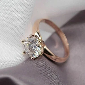 2CT Round Lab-Created Moissanite Wedding Engagement Ring – 14K Rose Gold Plated - Picture 1 of 5