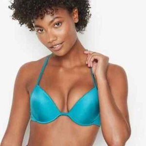 Victoria's Secret Shine Strap Full Coverage Push-Up Bikini Top Blue 32B NWT - Picture 1 of 7
