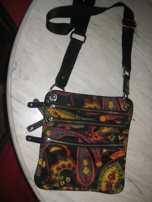 Tyler Rodan  3 Zip Triple  Shoulder Crossbody Bag Colorful Shapes on Black - Image 1 of 4