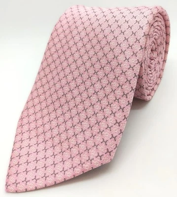 Галстук HERMES новый неиспользованный розовый серый H узор 100% шелк с коробкой сделано во Франции - Изображение 1 из 4