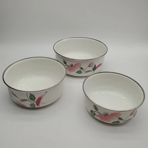 3 Silk Flowers Mikasa Enamel Nesting Bowls - Picture 1 of 10