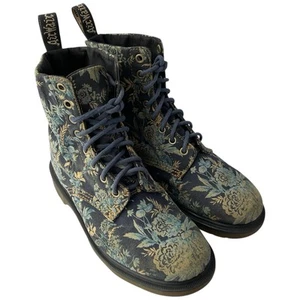 Dr. Martens Becket Blue and Green Floral Canvas Combat Boots Women’s Size 7 - Picture 1 of 12