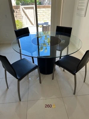 Mesa redonda moderna con tapa de vidrio y 6 sillas-8 piezas juego de comedor muebles ICC3 Foto 1 de 2