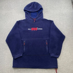 Helly Hanson Sherpa Fleece Pullover Oversized Hoodie Men XL Blue Spellout - Picture 1 of 17