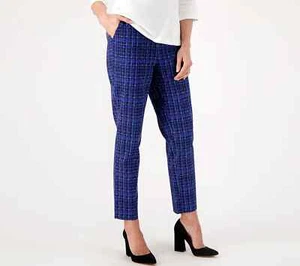 Isaac Mizrahi Live! Printed 24/7 Stretch Slim Leg Ankle Pants Blue 22W A561411 - Picture 1 of 2