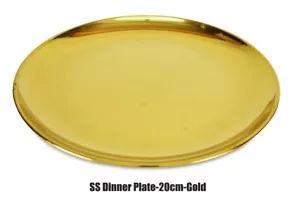 More details for stainless steel round plates 20,26,30 cm shallow tray kitchen gold &amp; silver new.