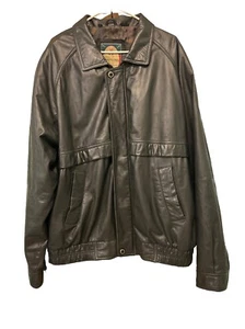 Cappotto giacca pelle nero solo membri vintage uomo XLT full zip foderato biker - Foto 1 di 15