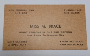 Vintage Humorous Novelty Business Card Miss M Brace One Arm Driving JRTr40 - Picture 1 of 2