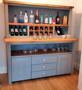 handmade wine bar dispay cabinet with oak top and glass racks - Picture 1 of 11