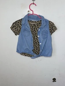 Old Navy 2 Piece Set Girls 2T Top And Cardigan Cheetah Print Denim - Picture 1 of 5