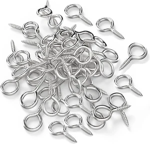 50 Pcs Silver 1" Screw Eyes Metal Eye Hooks - Small Eyelet Screws for Hanging - Picture 1 of 11