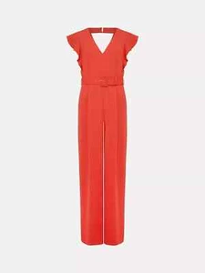 Kallie Orange red Frill V-neck wide leg cap sleeve Jumpsuit 8 10 Phase Eight - Picture 1 of 7