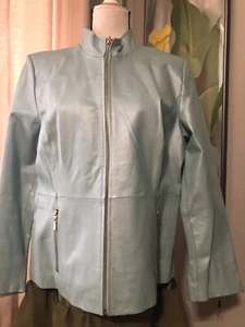 Terry Lewis CLASSIC Luxus Damen Echtleder AQUA Größe L Jacke mit vollem Reißverschluss - Bild 1 von 8