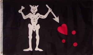 BLACK BEARD FLAG - PIRATE BANNER - SKULL & BLOOD - EDWARD TEACH - Picture 1 of 3