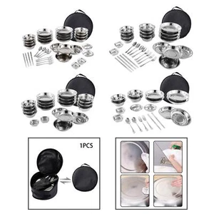 Stainless Steel Plates and Bowls Camping Set Camping Cutlery Set Dinnerware - Picture 1 of 27