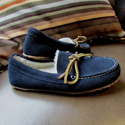 Zapatillas mocasín Lands' End jóvenes niños gamuza cuero azul marino radiante talla 1 M-NUEVO SIN ETIQUETAS Foto 1 de 4