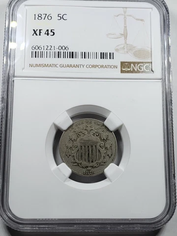 1876 SHIELD NICKEL 5 CENTS NGC XF 45 Cover