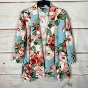 Slinky Brand Jacket Womens L Blue Floral Texture Knit Open Front Shawl Collar - Picture 1 of 7