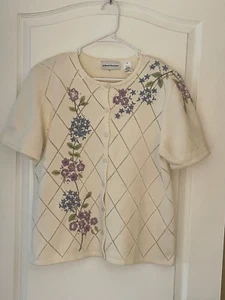 Alfred Dunner Button Up Cardigan Sweater Embroidered Floral Spring Med - Picture 1 of 8
