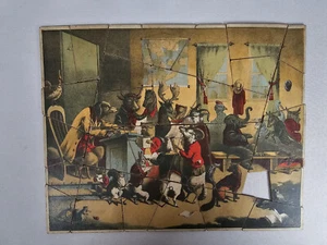 VINTAGE chromolithograph Puzzle - Animals in Schoolhouse - Picture 1 of 2