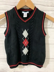 janie and jack Boys 4 Sweater vest Winter Holiday Red Black Argyle - Picture 1 of 2
