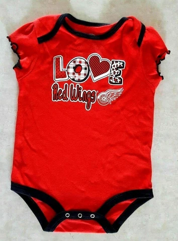 Detroit Red Wings Infant Bodysuit Size 6/9 Months Red LOVE Hockey Toddler Baby Cover
