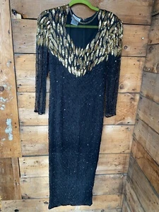 Stenay Vintage Dress Women’s 4P Black Beaded Gold Sequins Glam - Picture 1 of 15