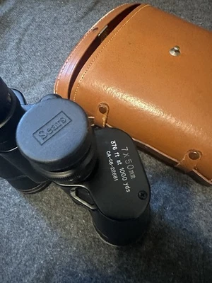 Sears Vintage Discoverer Binoculars, Model 6204, Coated Optics 7 x 50mm Black.   - Image 1 of 4