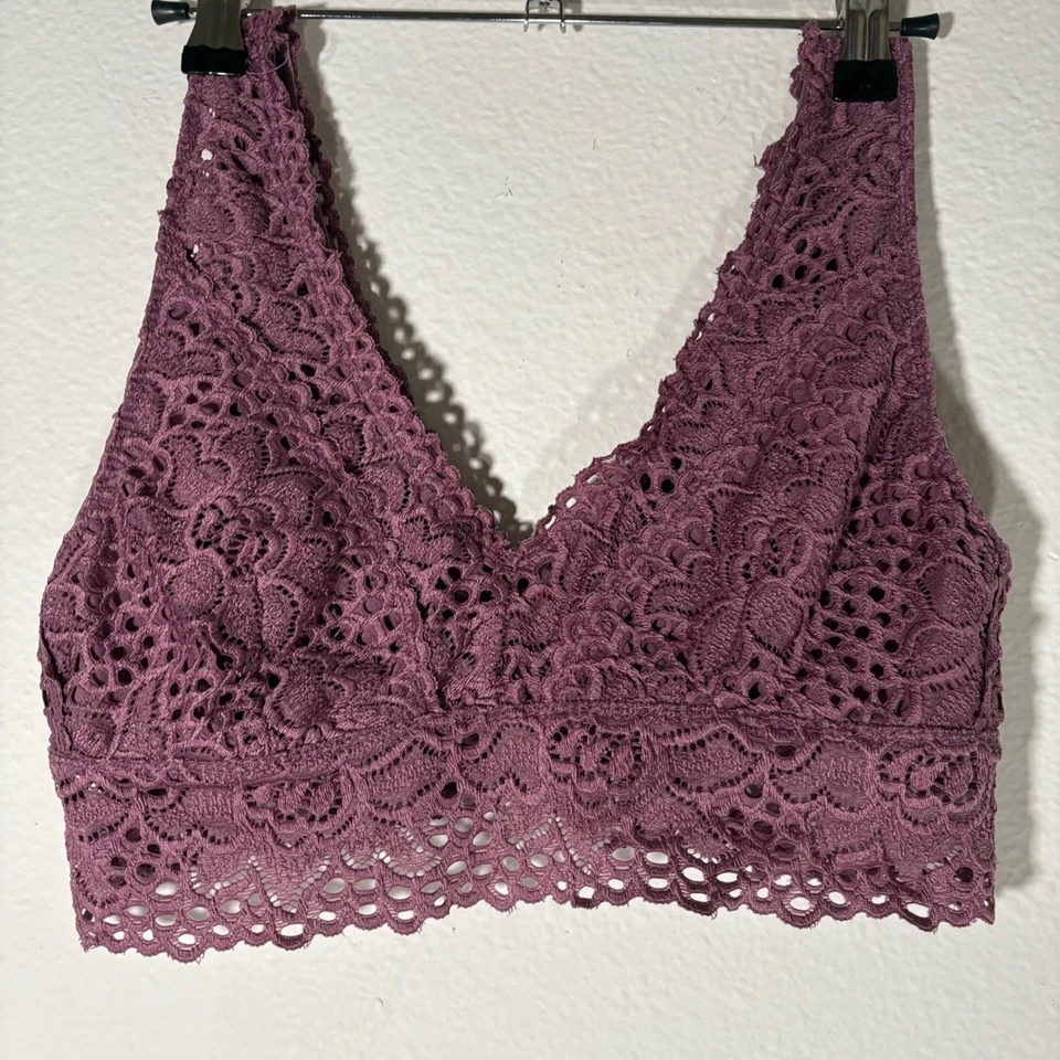 Bralette de Encaje Aerie Rosa Malva Inalámbrico Confort Cuello en V Mediano Boho Foto 1 de 4