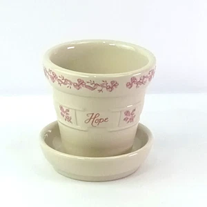 Longaberger POTTERY Flower Pot Planter & Saucer Br. Cancer Awareness 'HOPE" Pot - Picture 1 of 6